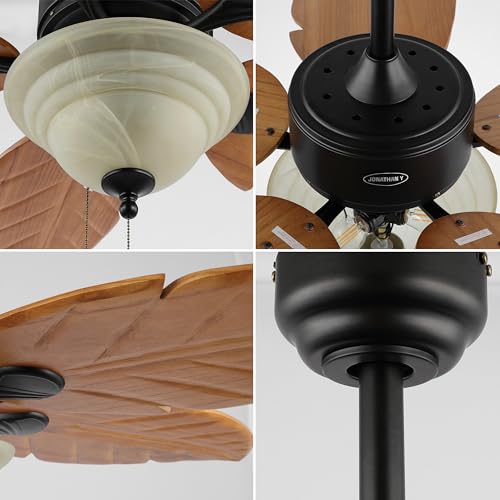 JONATHAN Y Poinciana 52" Coastal 3-Light Palm Leaf Ceiling Fan, Brown - color: Light Brown