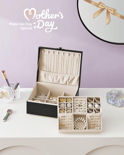 SONGMICS 2-Layer Jewelry Box with Handle, Removable Tray, Floating Effect - color: Black