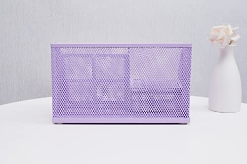 Annova Mesh Desk Organizer Office with 7 Compartments + Drawer/Desk Tidy Candy/Pen Holder/Multifunctional Organizer (Light Purple) - color: Light Purple