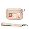 Keychain Wallet for Women with Clear ID Window, Coin Pouch and Wrist Strap - color: Light Beige