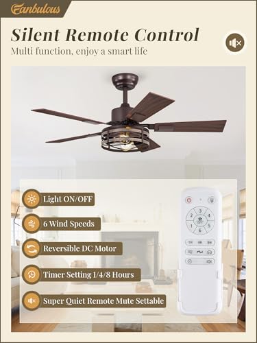 Fanbulous Farmhouse Ceiling Fan with Light & Remote, 42" Caged, DC Motor - color: Oil Bronze, size: 42 Inch
