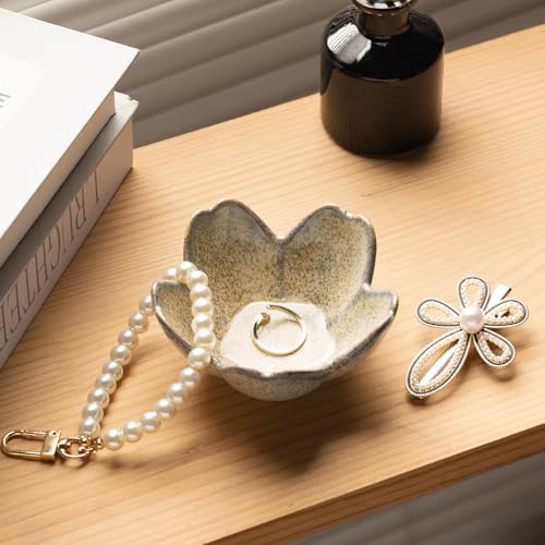 Floral Vanity Tray, Ceramic Jewelry Dish for Rings - color: camel