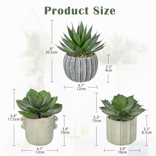 Briful 3 Pack Faux Succulent Plants in Vintage Cement Pots – Artificial Aloe Succulent Decor with Realistic Leaves and Pebble Base – Rustic Mini Plant Set for Home Office Bathroom Bookshelf - color: 3 Pack Succulent Aloe