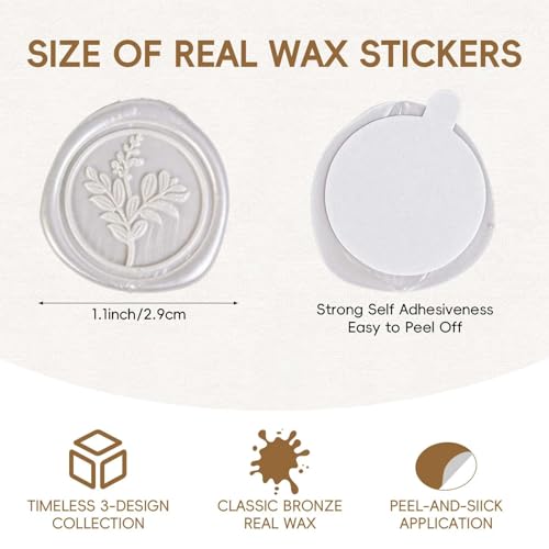 60 Pcs Wax Seal Stickers Set (3 Designs in 1 Pack) - Adhesive Backed Elegant Floral Designs for Wedding Invitation Envelope Seal Stickers Gift Wrapping (Pearl White) - color: Pearl White