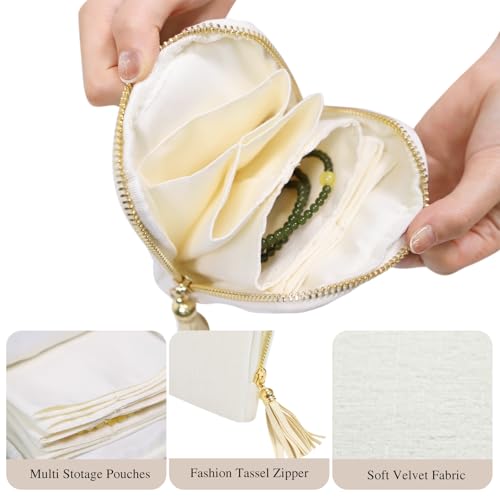 Stratalife Small Travel Jewelry Case, Velvet Storgae Pouch - color: White