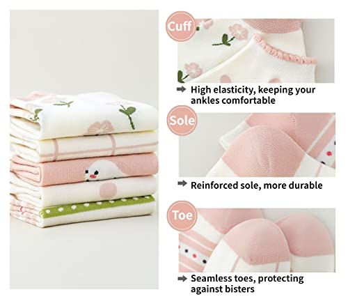 Cute Animals/Flowers Patterned Ankle Socks for Women - color: 10 Pairs-flower&bunny