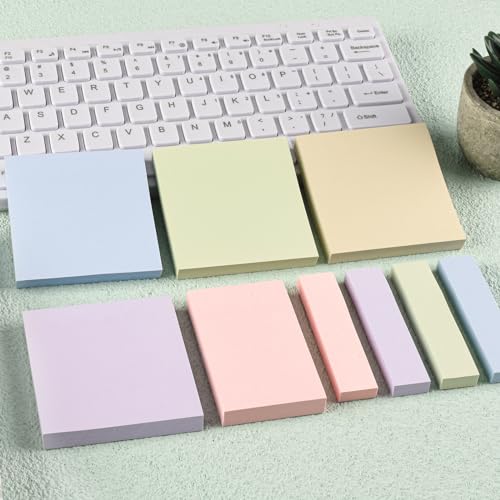 BAYTORY 6 Pads Pastel Sticky Notes, Self-Stick Note (3x3 & 3x2 & 3x0.7 in) - size: 3x3 & 3x2 & 3x0.7 Inch