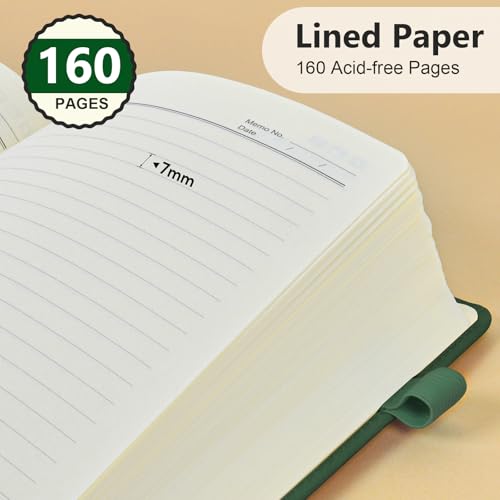 Lined Notebook 5.9"x8.5", Hardcover Leather Journal for Women Men,160 Pages - color: Green, size: Lined Page
