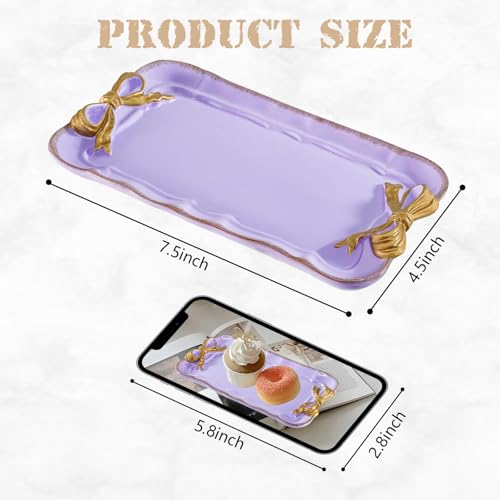 Warmtree Bow Jewelry Tray, Coquette Trinket Dish, Vanity Decor - color: Purple
