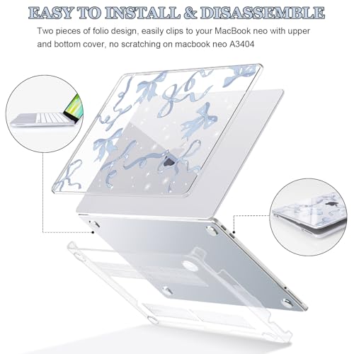 Cute Blue Bow Clear Hard Shell Case for MacBook Neo 13 inch A18 Pro - color: Blue Bow & Stars