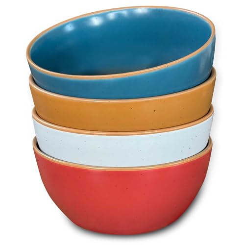 Mora Ceramic Artisan Matte Bowls For Kitchen 28oz - Bowl Set of 4 For Cereal, Salad, Pasta, Soup, Dessert etc - Dishwasher, Microwave, and Oven Safe - For Breakfast, Lunch and Dinner - Marina Colors - color: Artisan Colors