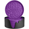 ME.FAN Silicone Coasters with Holder,[6 Pack] Drinking Coasters - Cup Mat for Hot or Cold Drinks, Thickened, Non-Slip, Non-Stick,Deep Tray Dark Purple - color: Dark Purple