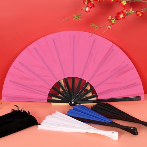 Aodaer 4 Pack Large Silk Folding Fans Handheld Fans Chinese Kung Fu Tai Chi Fans Decorative Fans for Men and Women, Pink, Black, White, Blue - color: Pink, Black, White, Blue