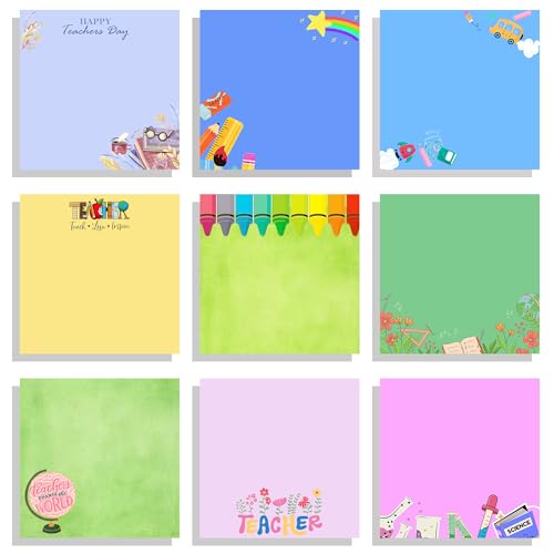 9 Pads Cute Sticky Notes Set, 3" x 3" Self Stick Notepads, Funny Sticky Notes Set, Teacher Stationery, Kawaii Adhesive Memo Pads, Teacher Gifts, Office Decor Desk Accessories School Supplies - color: Multicolor