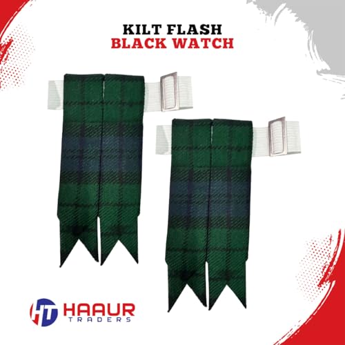 Men's Men's Tartans Kilt Flashes with Heavy Buckle Elastic Adjusters Fit - color: Black Watch