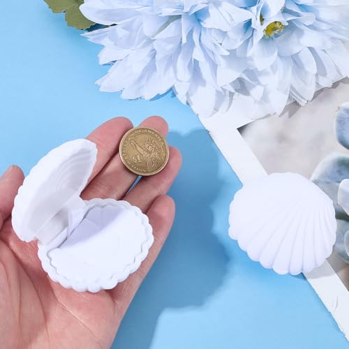 2Pcs Velvet Shell Jewelry Box White Shells Shaped Earring Ring Storage Case Showcase Display Organizers Decorative Holder Small Gifts Boxes for Necklace Pendants Accessories - color: White