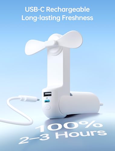 JISULIFE 3 IN 1 Portable Fan with Power Bank & Flashlight Featured - color: White