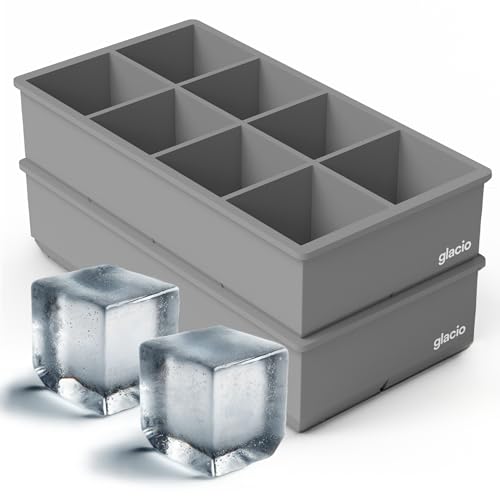 Ice Cube Molds, 2 Pack Silicone Trays for 8 Large Square Cubes - color: Gray