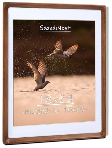 18x24 Picture Frame, USA-Sourced Natural Walnut Wood with Plexiglass, Handcrafted Rounded Corners, Matted to 16x20 Photo, Horizontal and Vertical Gallery Wall Poster Frame - color: Walnut, size: 18X24