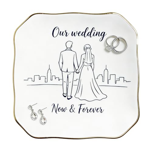 Romantic Gifts for Women Jewelry Dish, Our Wedding Now & Forever Ceramic Ring Dish Holder, Engagement Bridal Shower Gift for Bride Groom, Couple Trinket Tray for Wedding Anniversary Day - style: Our Wedding