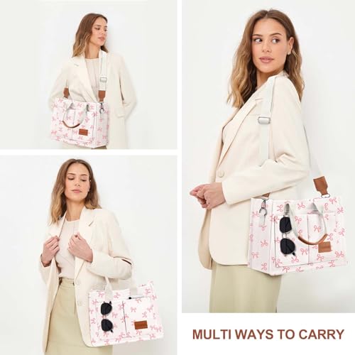 LHMTQVK Canvas Tote Bag for Women, Work & Bible Study Handbag - color: Pink Bow