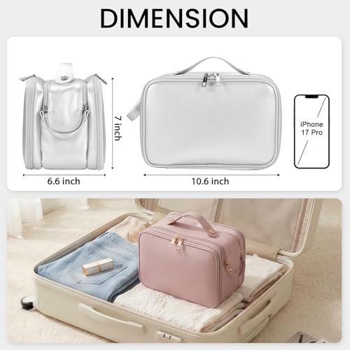 HauteHues Travel Makeup Bag Women's Large Capacity Cosmetic Organize Silver - color: Silver