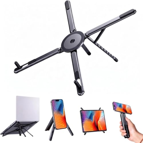 4-in-1 Foldable Laptop Stand with N52 Magnetic Phone Holder, Portable Aluminum Computer Stand for MacBook/ iPad/ Tablet, Adjustable Ergonomic Desk Stand for Home Office College Dorm & Travel Giftable