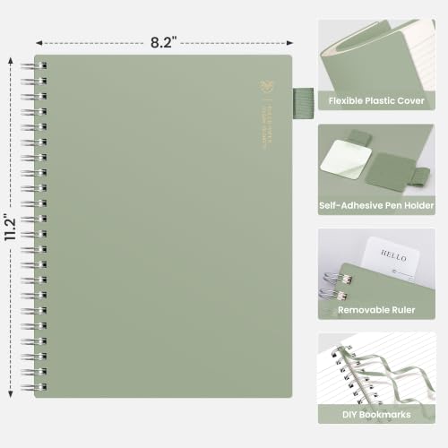 EMSHOI Lined Spiral Journal Notebook, 300 Pages, A4 Size (8.2'' x 11.2'') - color: Light Green, size: A4