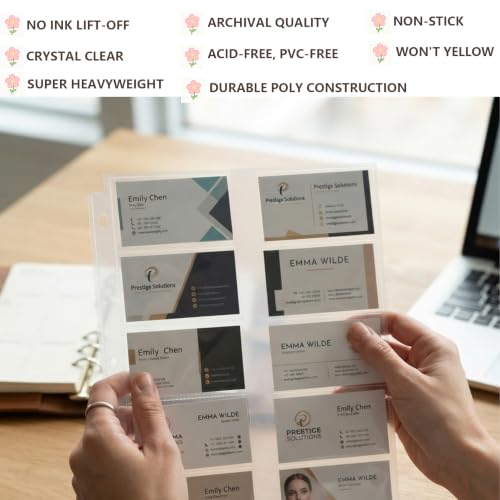 Business Card Holder Sleeves (100 Pack for 2000 Cards) for 3 Ring Binder - color: 2.2x3.7inch-10pocket|8.5 X 11" Binders
