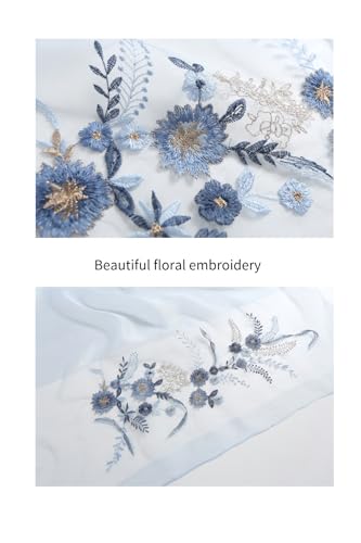 Jeelow Long Silk Blend Embroidered Floral Shawl Scarf Wrap for Women - color: Sky Blue Flowers