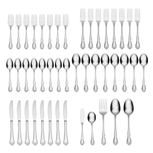 Oneida True Rose 45 Piece Everyday Flatware, Service for 8, 18/0 Stainless Steel, Silverware Set, Silver - style: 45-Piece Flatware Set