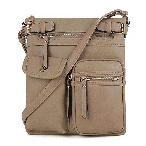 SG SUGU Katie Lightweight Medium Crossbody Bag Shoulder Bag with Multi Pocket for Women - color: Khaki