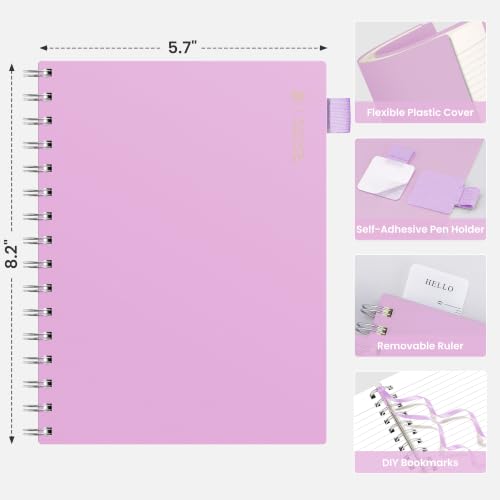 EMSHOI Lined Spiral Journal Notebook, 300 Pages, A5 Size (5.7'' x 8.2'') - color: Purple, size: A5