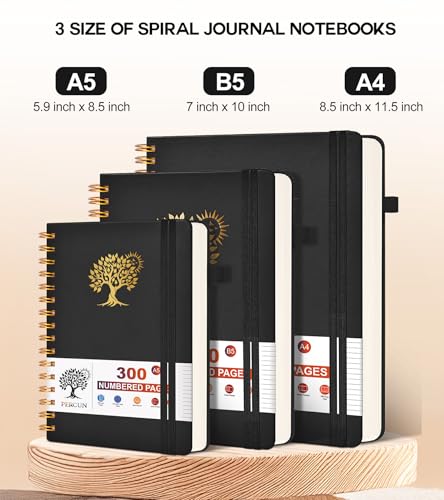 PERCUN Spiral Notebook 300 Numbered Lined Pages Hardcover Journal 8.5"x11" - color: Black, size: A4 size (8.5in x 11.5in)