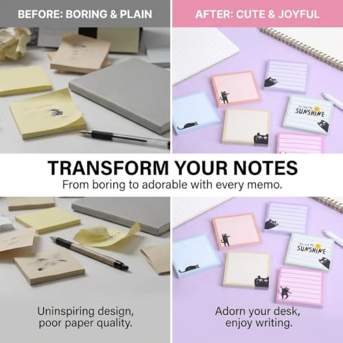 6 Pads Cute Cat Sticky Notes 3X3 Funny Post it Notes Notepads - color: Black Cat