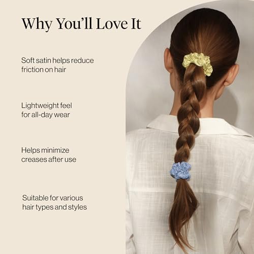 Kitsch Rosette Ruched Satin Scrunchies for Women - Multi-color, 5pcs - color: Pastel Yellow/Blue/Green