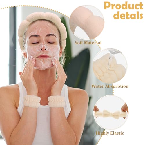 Beige Skincare Bubble headband and wristband set for Face Washing - color: Light khaki