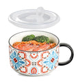 Jumbo Ceramic Soup Bowl with Lid, Microwave Safe - Pattern B - color: Pattern B, size: Set of 1