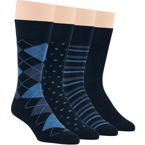 7BIGSTARS Men Cotton Patterned Crew Dress Socks 4-6 Pack, L 9-12 - color: 08b - Dark Navy Assortment (A17)