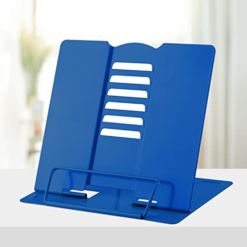 Honagu Metal Desk Book Holder, Hands Free Adjustable Cookbook & Document Holder, Portable Bookstand for Music Books, Textbooks, Recipes, Tablets & iPads (Deep Blue) - color: Deep Blue
