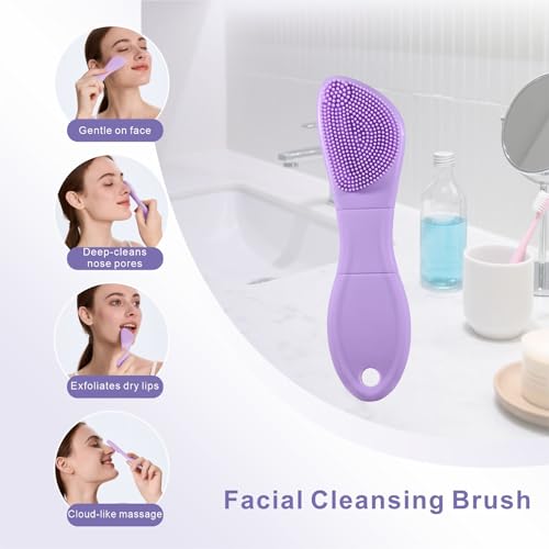 Blackhead Remover & Silicone Face Scrubber,Face Spatula,Facial Cleansing Brush, Pore Brush, Face Scrubber Exfoliator for Facial Deep Cleansing (Purple) - color: Purple