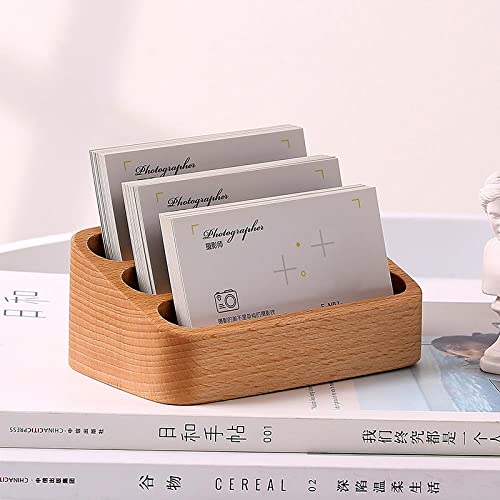 Sizikato Walnut Wood Business Card Holder for Desk, 3 Card Slots Business Card Display Holder Stand - color: Walnut-2pcs