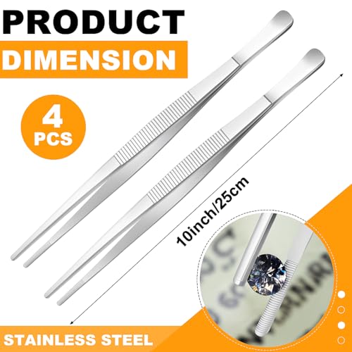 Yaomiao 4 Packs 10 Inch Cooking Tweezers Bar Kitchen Tongs, Silver - color: Silver, size: 10 Inch
