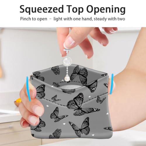 Black Butterflies Squeeze Coin Purse Pouch Small Change Holder - color: Black Butterflies, size: Small (4.4"x3.85")