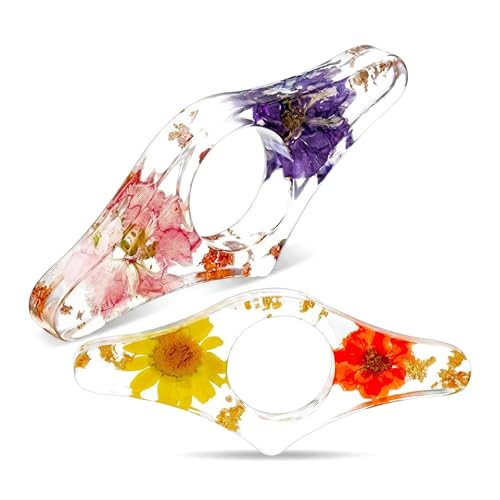 2PCS Pressed Flower Resin Bookmark Round Thumb Ring Page Holder Handmade Reading Bookmark Floral Book Accessory Gift for Book Lovers