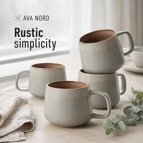 Ava Nord Stoneware Ceramic Coffee Mugs Set of 4 | 12 oz | Sage Ash - color: Sage Ash, size: 12 Oz