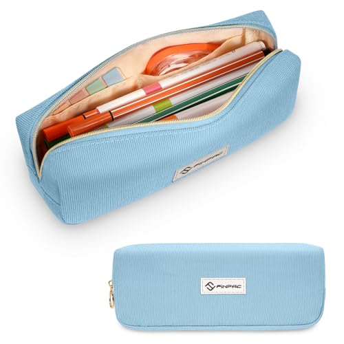 FINPAC Pencil Case, Corduroy Aesthetic Makeup Bag - color: Ocean Blue