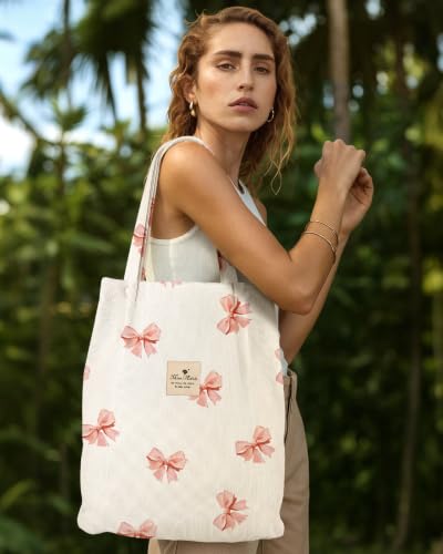 Miss Adola Corduroy Tote Bag for Women Cute Design - color: 3d Bow