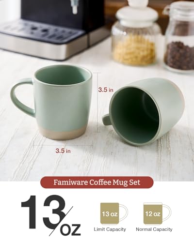 famiware Coffee Mugs Set of 4, Milkyway 13 oz Ceramic Cup Set with Handle - color: Milkyway-Light Green, size: 4 Count (Pack of 1)