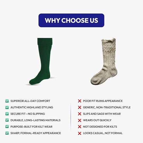 Scottish Bubbles And Square Kilt Hose for Men, Ribbed Socks for USA Shoe Sizes - color: Green, size: X-Large